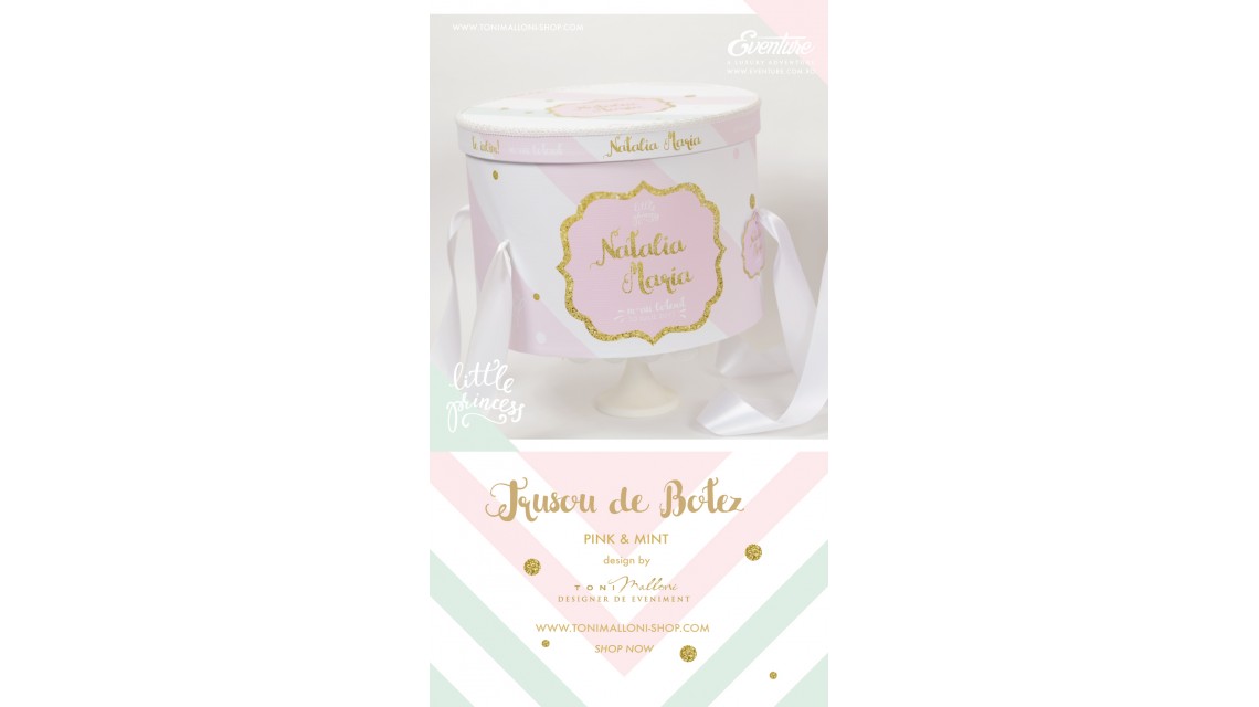 Trusou de botez pentru fete sau baieti modern, Pink & Mint 3